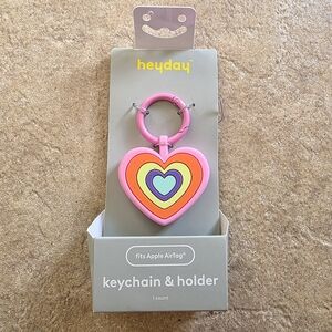 heyday Apple AirTag Keychain Holder Rainbow Heart Silicone Case Carabiner Clip